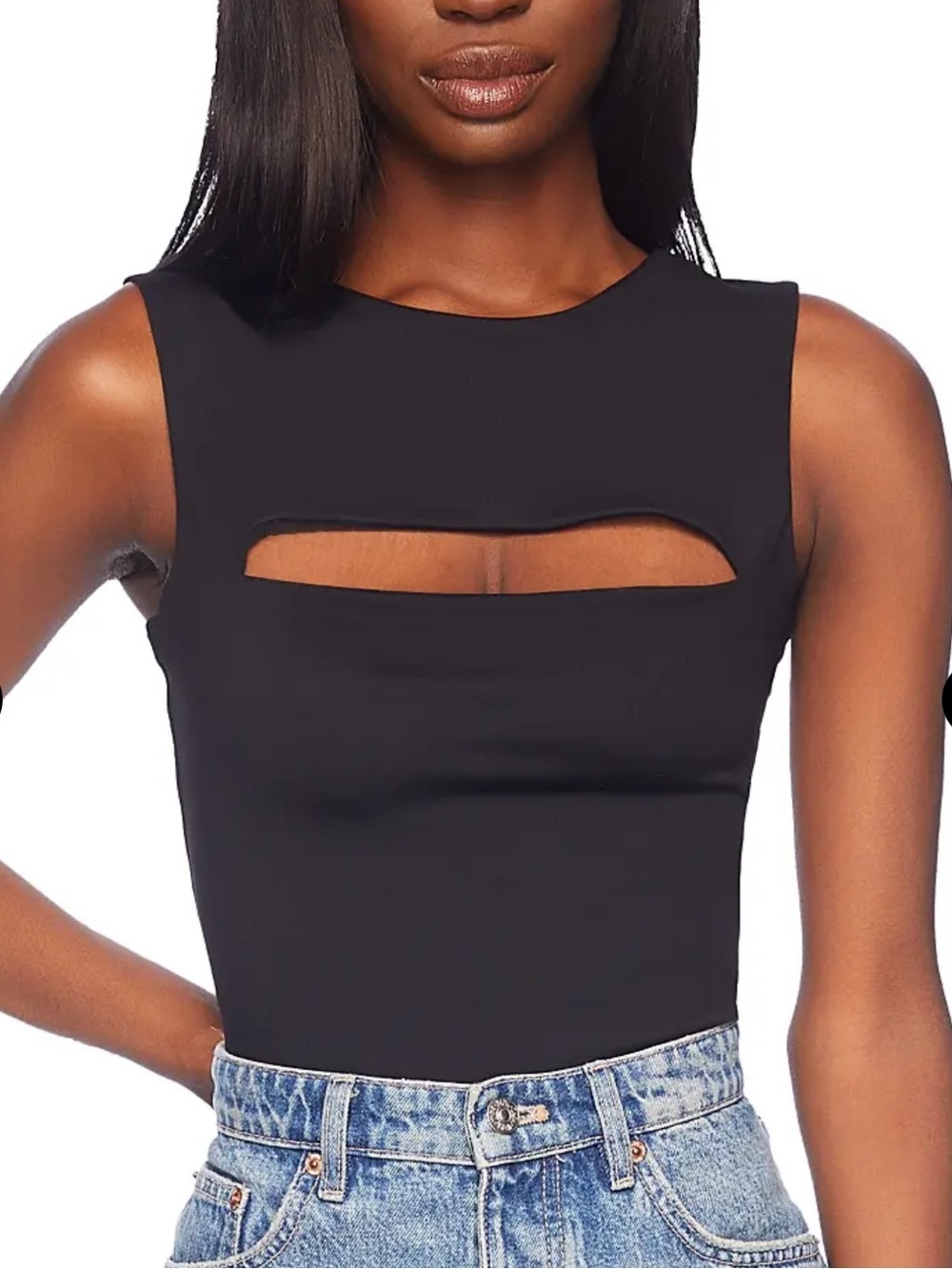 NWT Susana Monaco Sleeveless Black Cutout Front Top, Size XL
